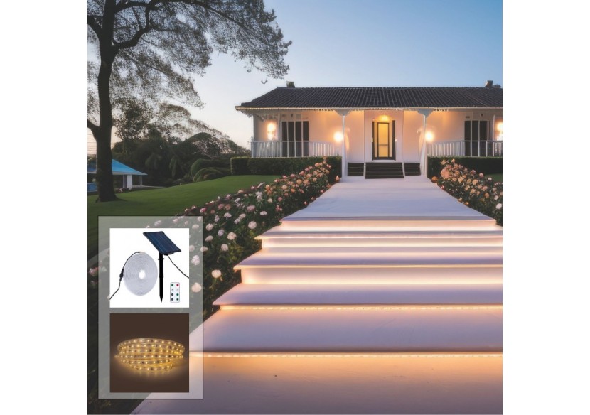 Ruban LED solaire extérieur avec télécommande 40W-12mm-10m-2700K-IP65 - SL29-40W - Barcelona LED Ruban LED solaire extérieur avec télécommande 40W-12mm-10m-2700K-IP65 - SL29-40W - Barcelona LED