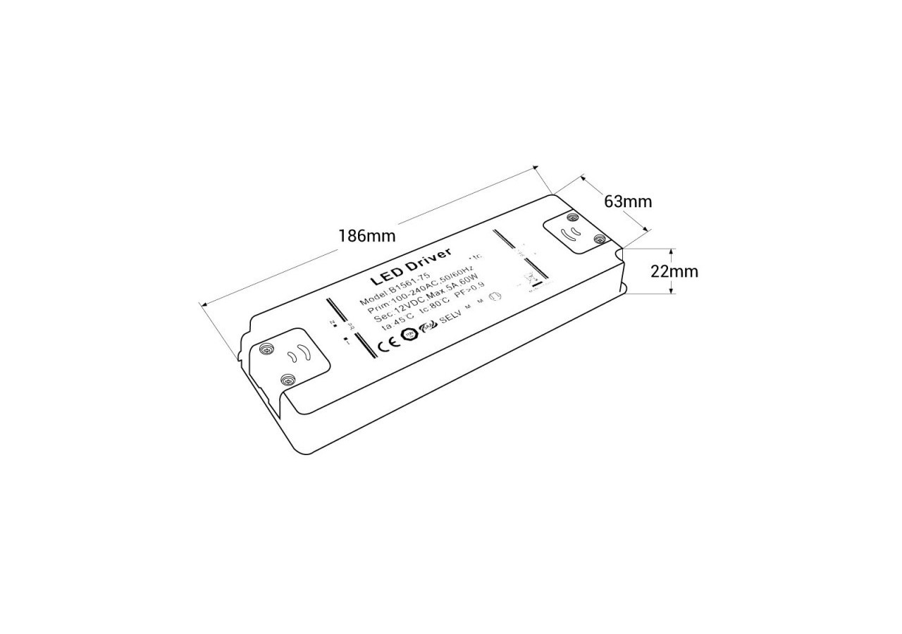 Alimentation LED 12V-60W-IP20 extra plate - B1561-60V - Barcelona LED