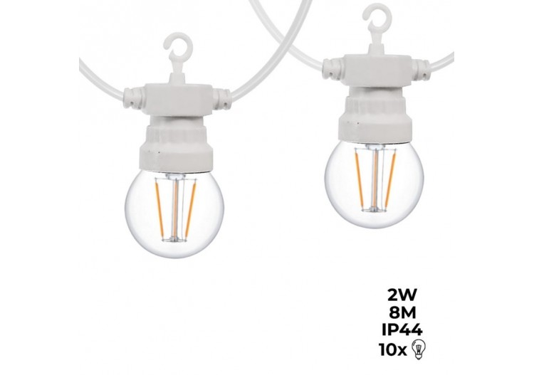 Guirlande LED câble blanc 10 ampoules LED 3000 degrés K-8m - L2000-B-BC - Barcelona LED