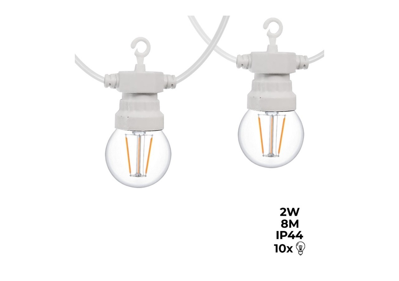 Guirlande LED câble blanc 10 ampoules LED 3000 degrés K-8m - L2000-B-BC - Barcelona LED