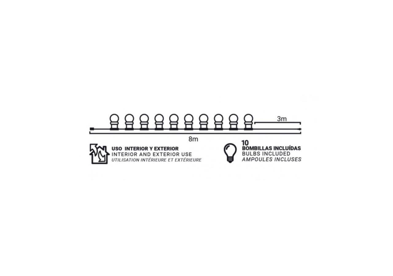 Guirlande LED câble blanc 10 ampoules LED 3000 degrés K-8m - L2000-B-BC - Barcelona LED
