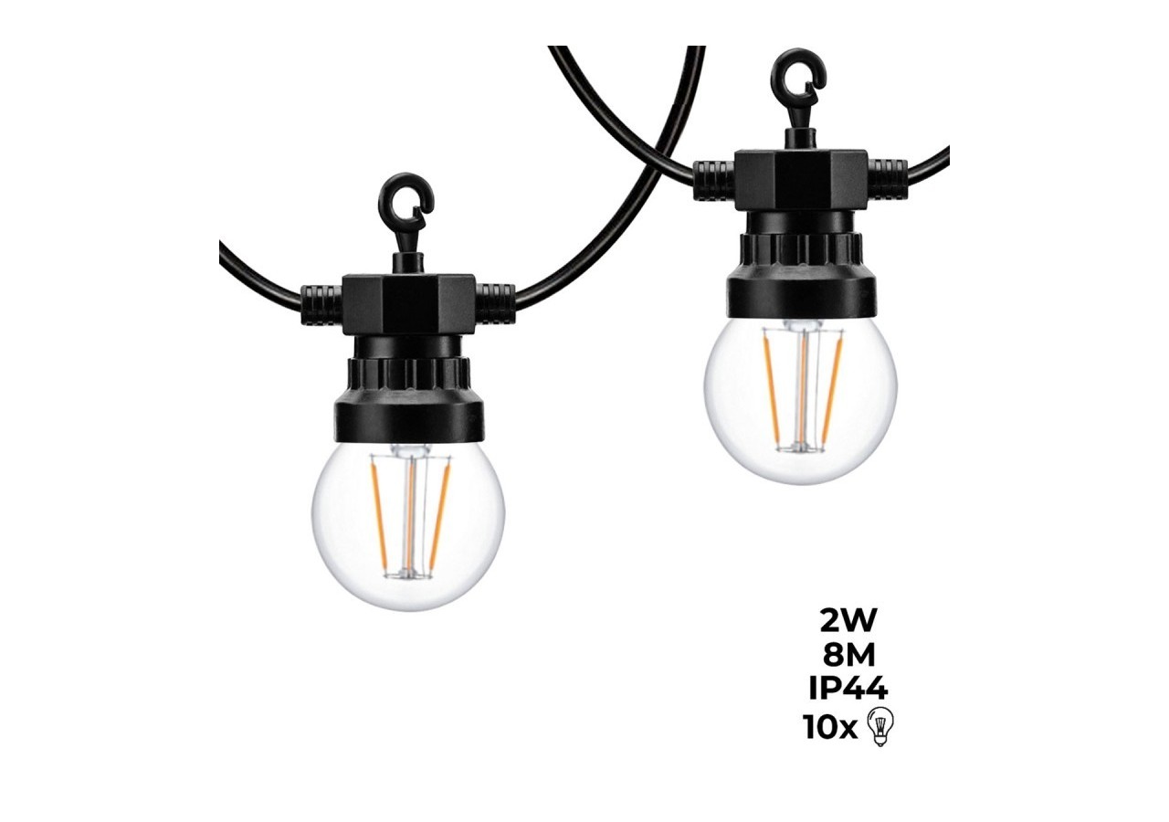 Guirlande lumineuse LED 10 ampoules intégrées-8m - L2000-N-BC - Barcelona LED