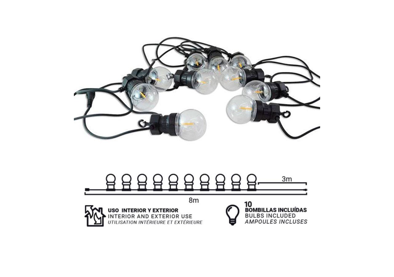 Guirlande lumineuse LED 10 ampoules intégrées-8m - L2000-N-BC - Barcelona LED