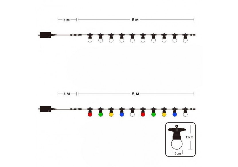 Guirlande lumineuse LED 10 ampoules intégrées-8m - L2000-N-BC - Barcelona LED