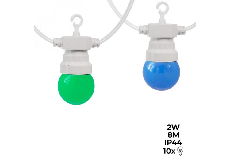 Guirlande LED multicolore fil blanc 10 ampoules LED-8m - L2000-B-C - Barcelona LED