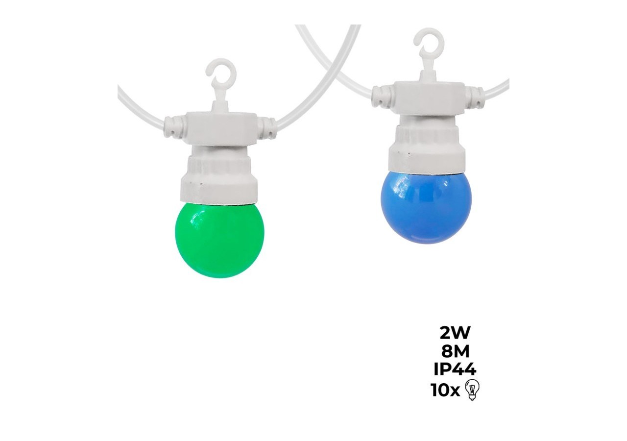 Guirlande LED multicolore fil blanc 10 ampoules LED-8m - L2000-B-C - Barcelona LED