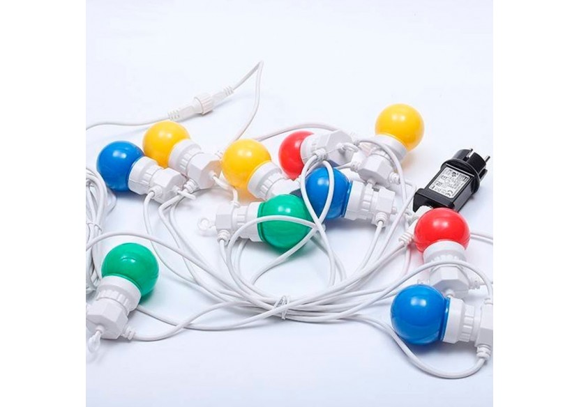 Guirlande LED multicolore fil blanc 10 ampoules LED-8m - L2000-B-C - Barcelona LED