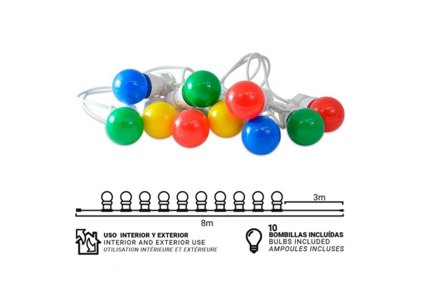Guirlande LED multicolore fil blanc 10 ampoules LED-8m - L2000-B-C - Barcelona LED