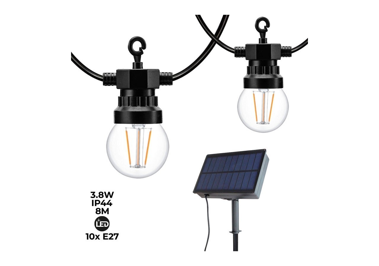 Guirlande solaire LED 8m avec batterie et 10 ampoules intégrées - SL22 - Barcelona LED