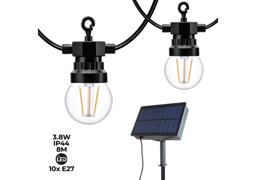 Guirlande solaire LED 8m avec batterie et 10 ampoules intégrées - SL22 - Barcelona LED