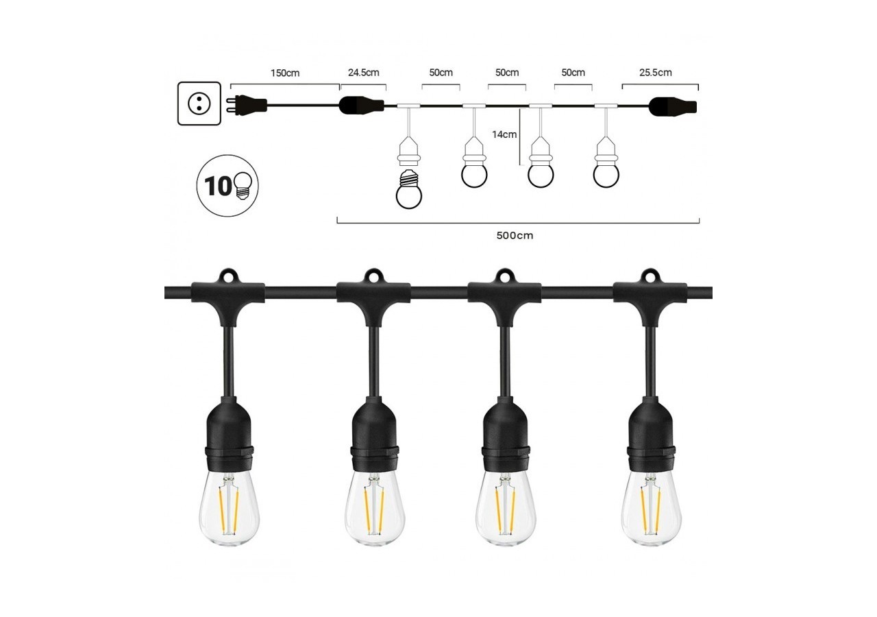 Guirlande extérieure connectable en série-IP65-6,5m-10 x E27 - L1800-5 - Barcelona LED
