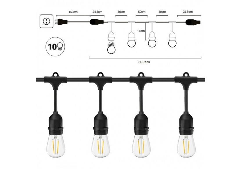 Guirlande extérieure connectable en série-IP65-6,5m-10 x E27 - L1800-5 - Barcelona LED