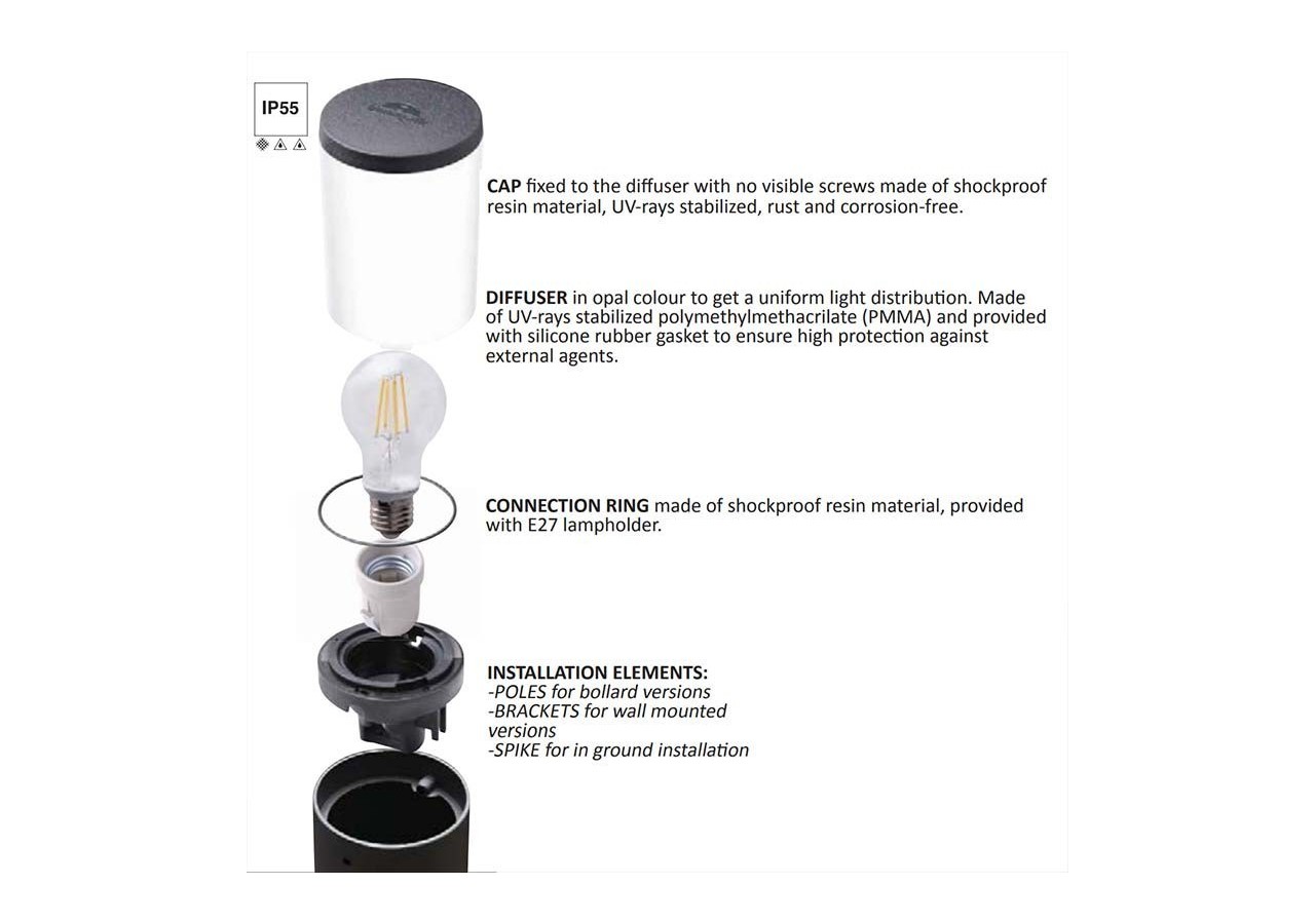 Applique murale LED inclinée "Amelia Wall" FUMAGALLI-E27-IP55 - DR2.571.000.AYV1K - Barcelona LED