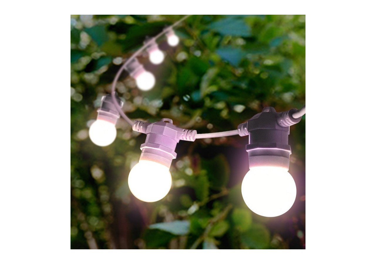 Kit guirlande lumineuse extérieure 10m + 10 ampoules LED E27 1W-IP44-Blanc chaud - K_L1500-SA - Barcelona LED