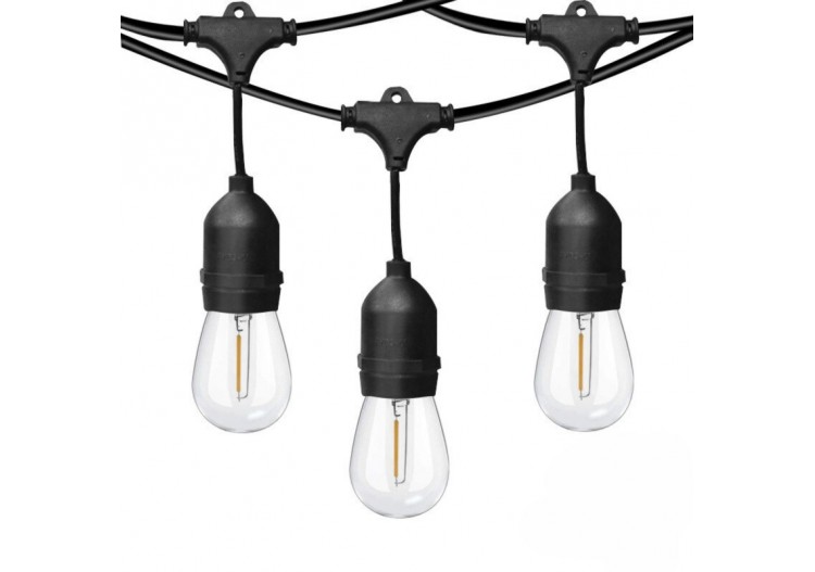 Kit guirlande lumineuse extérieure 11,5m + 10 ampoules LED E27 filament 1W-IP44-Blanc chaud - K-L1700-270 - Barcelona LED