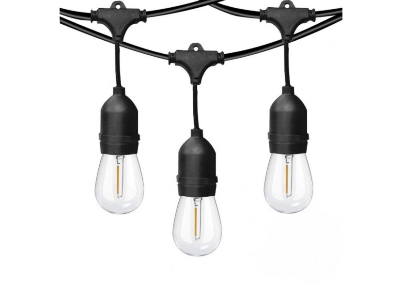Kit guirlande lumineuse extérieure 11,5m + 10 ampoules LED E27 filament 1W-IP44-Blanc chaud - K-L1700-270 - Barcelona LED Kit guirlande lumineuse extérieure 11,5m + 10 ampoules LED E27 filament 1W-IP44-Blanc chaud - K-L1700-270 - Barcelona LED