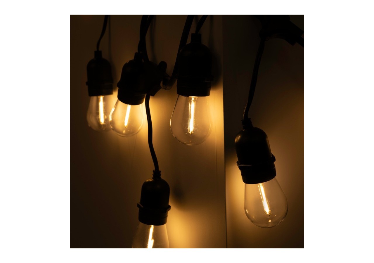 Kit guirlande lumineuse extérieure 11,5m + 10 ampoules LED E27 filament 1W-IP44-Blanc chaud - K-L1700-270 - Barcelona LED