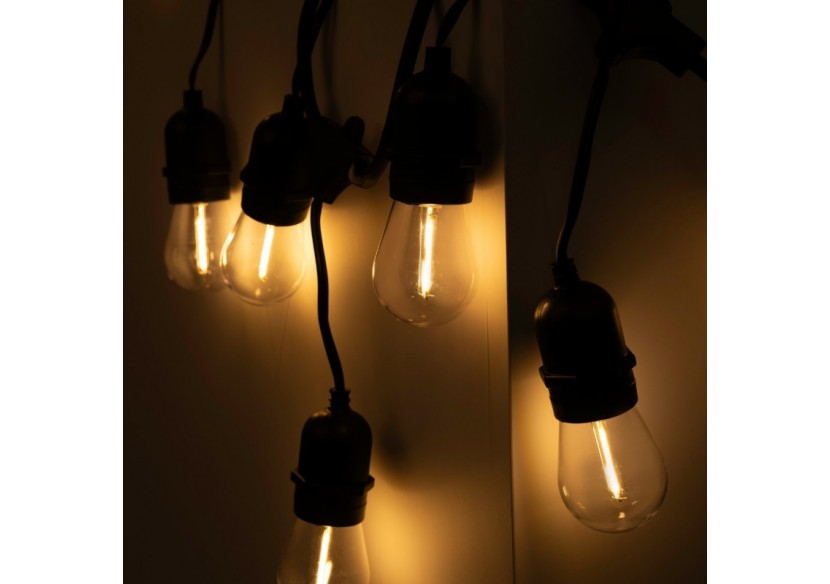 Kit guirlande lumineuse extérieure 11,5m + 10 ampoules LED E27 filament 1W-IP44-Blanc chaud - K-L1700-270 - Barcelona LED Kit guirlande lumineuse extérieure 11,5m + 10 ampoules LED E27 filament 1W-IP44-Blanc chaud - K-L1700-270 - Barcelona LED