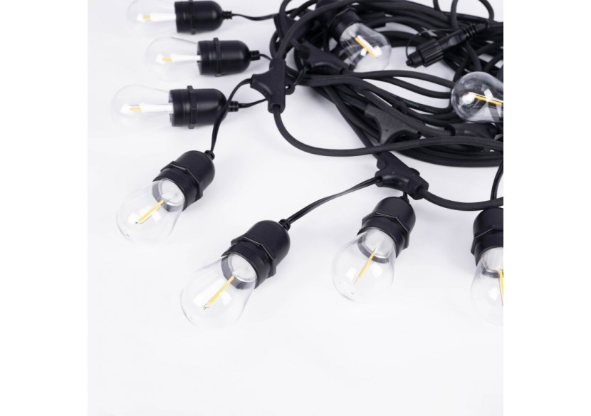 Kit guirlande lumineuse extérieure 11,5m + 10 ampoules LED E27 filament 1W-IP44-Blanc chaud - K-L1700-270 - Barcelona LED Kit guirlande lumineuse extérieure 11,5m + 10 ampoules LED E27 filament 1W-IP44-Blanc chaud - K-L1700-270 - Barcelona LED