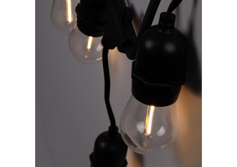 Kit guirlande lumineuse extérieure 11,5m + 10 ampoules LED E27 filament 1W-IP44-Blanc chaud - K-L1700-270 - Barcelona LED Kit guirlande lumineuse extérieure 11,5m + 10 ampoules LED E27 filament 1W-IP44-Blanc chaud - K-L1700-270 - Barcelona LED