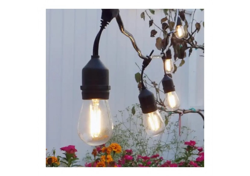Kit guirlande lumineuse extérieure 11,5m + 10 ampoules LED E27 filament 1W-IP44-Blanc chaud - K-L1700-270 - Barcelona LED Kit guirlande lumineuse extérieure 11,5m + 10 ampoules LED E27 filament 1W-IP44-Blanc chaud - K-L1700-270 - Barcelona LED