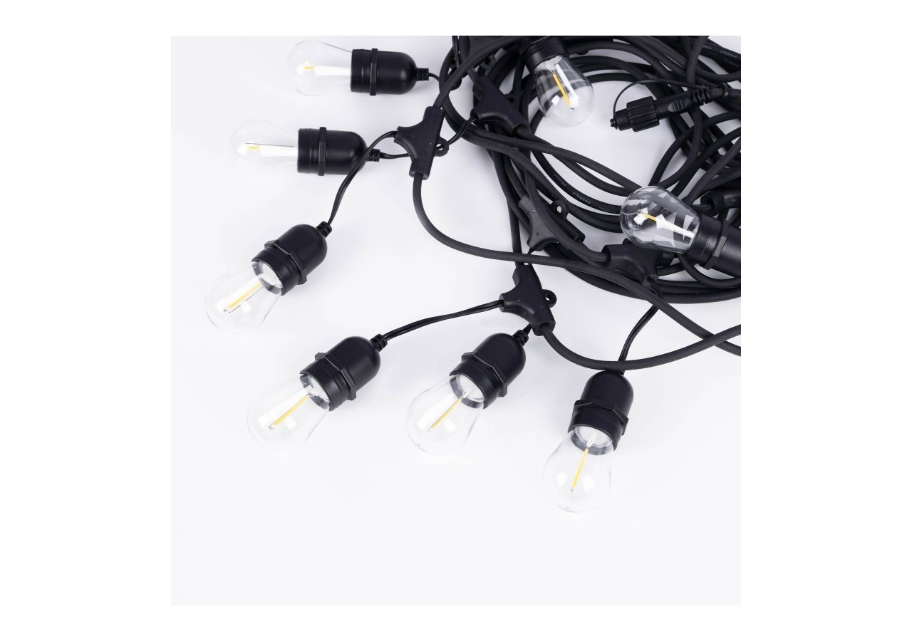 Kit guirlande lumineuse extérieure 11,5m + 10 ampoules LED E27 filament 1W-IP44-Blanc chaud - K-L1700-270 - Barcelona LED
