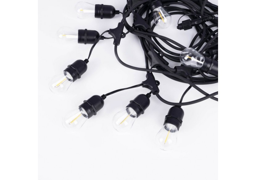Kit guirlande lumineuse extérieure 11,5m + 10 ampoules LED E27 filament 1W-IP44-Blanc chaud - K-L1700-270 - Barcelona LED Kit guirlande lumineuse extérieure 11,5m + 10 ampoules LED E27 filament 1W-IP44-Blanc chaud - K-L1700-270 - Barcelona LED
