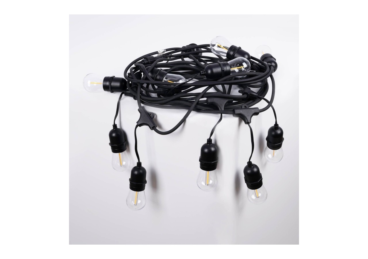 Kit guirlande lumineuse extérieure 11,5m + 10 ampoules LED E27 filament 1W-IP44-Blanc chaud - K-L1700-270 - Barcelona LED