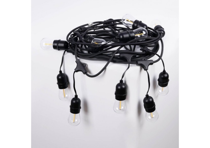 Kit guirlande lumineuse extérieure 11,5m + 10 ampoules LED E27 filament 1W-IP44-Blanc chaud - K-L1700-270 - Barcelona LED Kit guirlande lumineuse extérieure 11,5m + 10 ampoules LED E27 filament 1W-IP44-Blanc chaud - K-L1700-270 - Barcelona LED