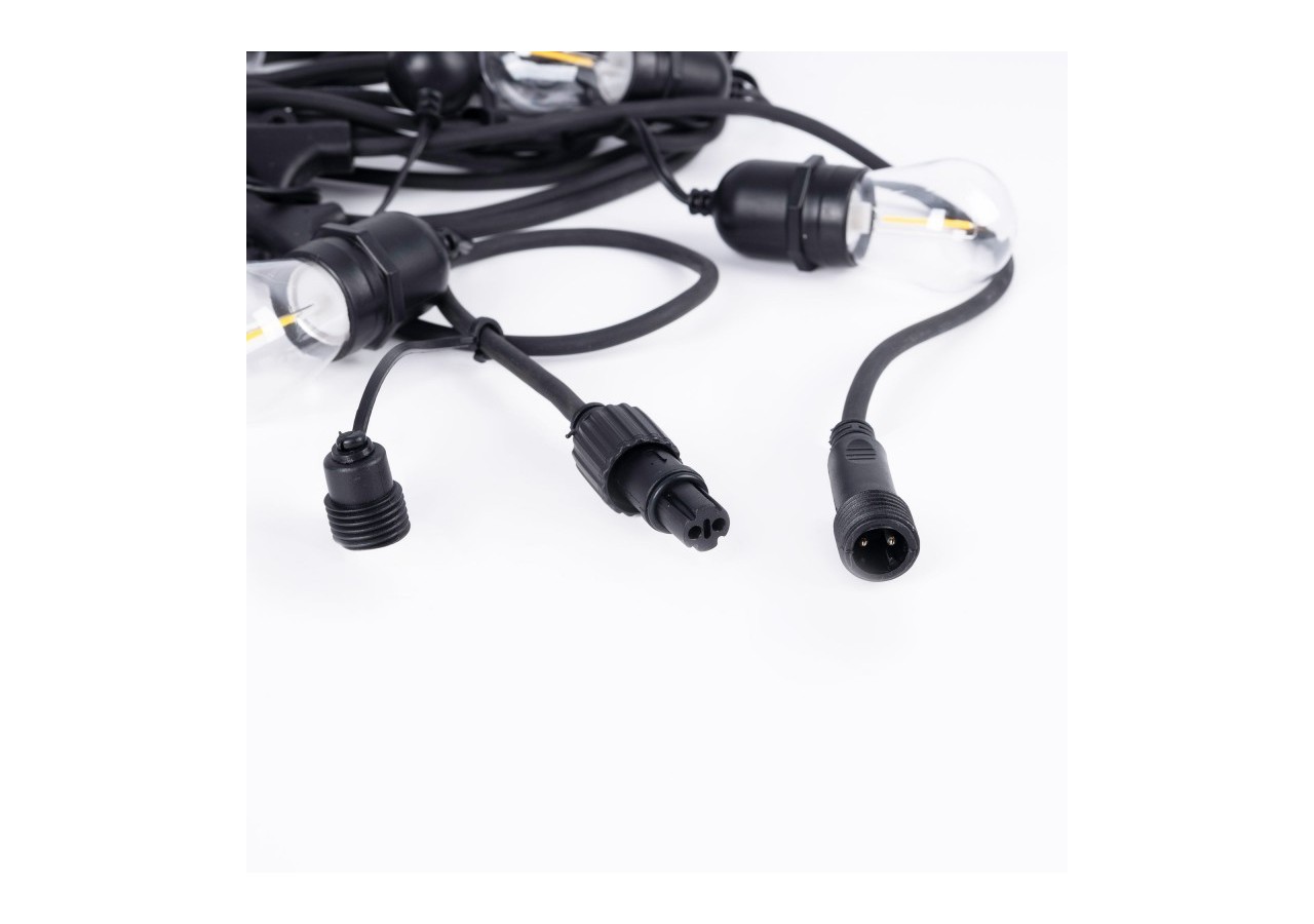 Kit guirlande lumineuse extérieure 11,5m + 10 ampoules LED E27 filament 1W-IP44-Blanc chaud - K-L1700-270 - Barcelona LED