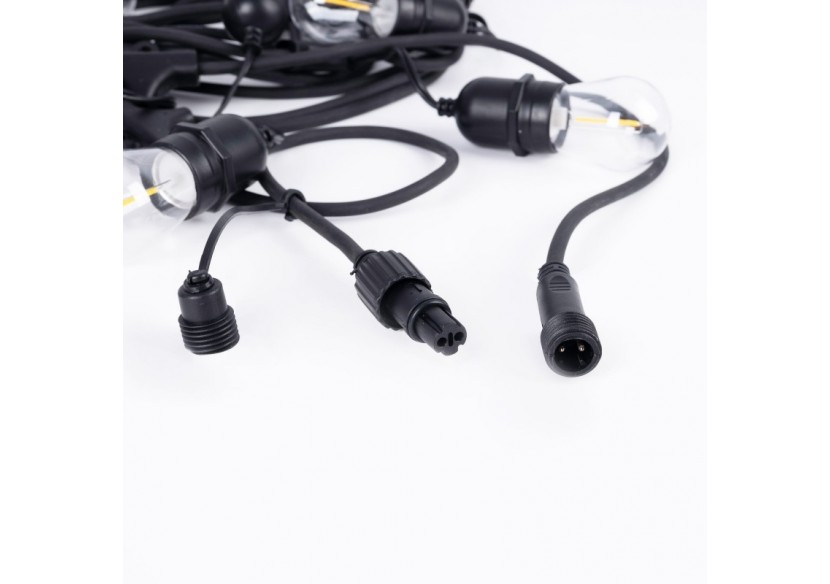 Kit guirlande lumineuse extérieure 11,5m + 10 ampoules LED E27 filament 1W-IP44-Blanc chaud - K-L1700-270 - Barcelona LED Kit guirlande lumineuse extérieure 11,5m + 10 ampoules LED E27 filament 1W-IP44-Blanc chaud - K-L1700-270 - Barcelona LED