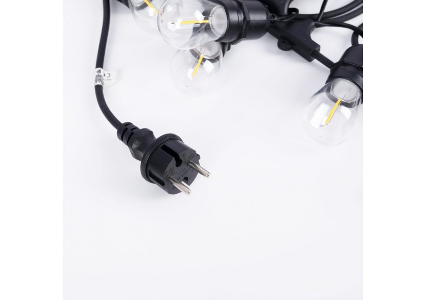 Kit guirlande lumineuse extérieure 11,5m + 10 ampoules LED E27 filament 1W-IP44-Blanc chaud - K-L1700-270 - Barcelona LED Kit guirlande lumineuse extérieure 11,5m + 10 ampoules LED E27 filament 1W-IP44-Blanc chaud - K-L1700-270 - Barcelona LED