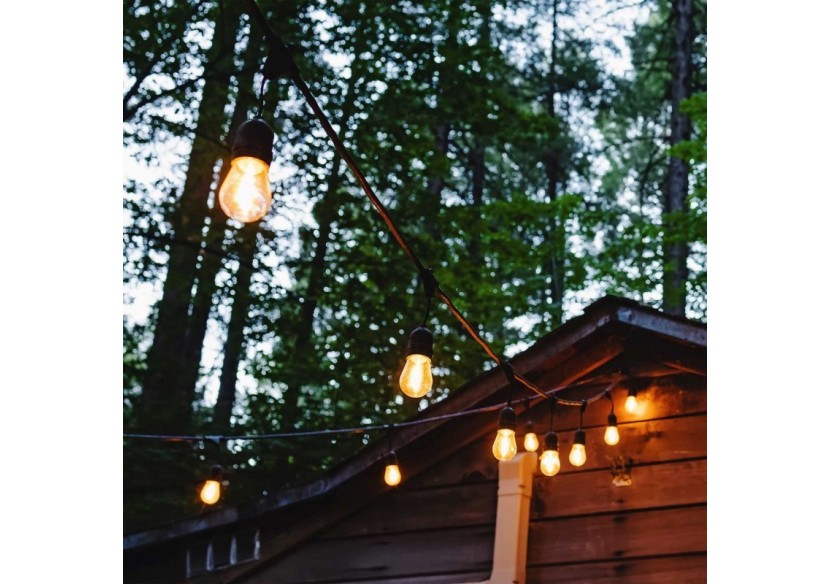 Kit guirlande lumineuse extérieure 11,5m + 10 ampoules LED E27 filament 1W-IP44-Blanc chaud - K-L1700-270 - Barcelona LED Kit guirlande lumineuse extérieure 11,5m + 10 ampoules LED E27 filament 1W-IP44-Blanc chaud - K-L1700-270 - Barcelona LED
