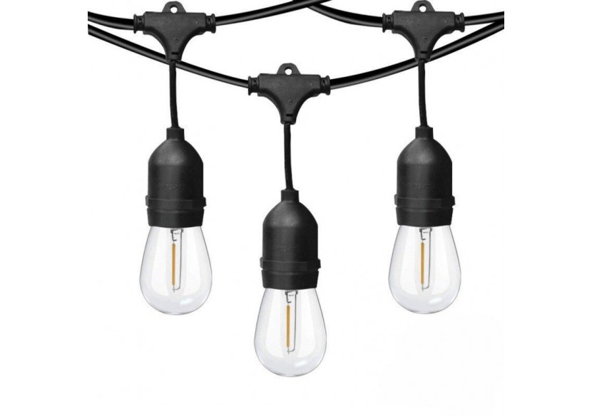 Kit guirlande lumineuse extérieure 11,5m + 10 ampoules LED E27 à filament 1W-IP44-Ambre - K_L1700-AR - Barcelona LED Kit guirlande lumineuse extérieure 11,5m + 10 ampoules LED E27 à filament 1W-IP44-Ambre - K_L1700-AR - Barcelona LED