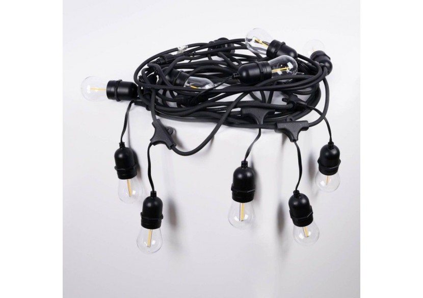 Kit guirlande lumineuse extérieure 11,5m + 10 ampoules LED E27 à filament 1W-IP44-Ambre - K_L1700-AR - Barcelona LED Kit guirlande lumineuse extérieure 11,5m + 10 ampoules LED E27 à filament 1W-IP44-Ambre - K_L1700-AR - Barcelona LED