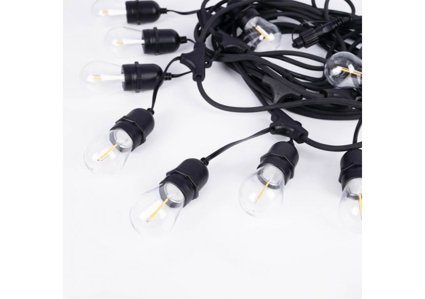 Kit guirlande lumineuse extérieure 11,5m + 10 ampoules LED E27 à filament 1W-IP44-Ambre - K_L1700-AR - Barcelona LED Kit guirlande lumineuse extérieure 11,5m + 10 ampoules LED E27 à filament 1W-IP44-Ambre - K_L1700-AR - Barcelona LED