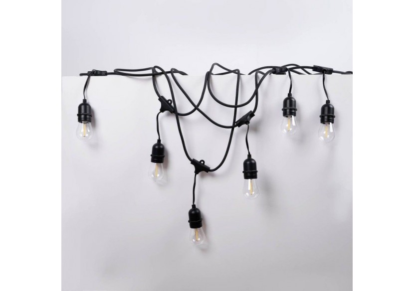 Kit guirlande lumineuse extérieure 11,5m + 10 ampoules LED E27 à filament 1W-IP44-Ambre - K_L1700-AR - Barcelona LED Kit guirlande lumineuse extérieure 11,5m + 10 ampoules LED E27 à filament 1W-IP44-Ambre - K_L1700-AR - Barcelona LED