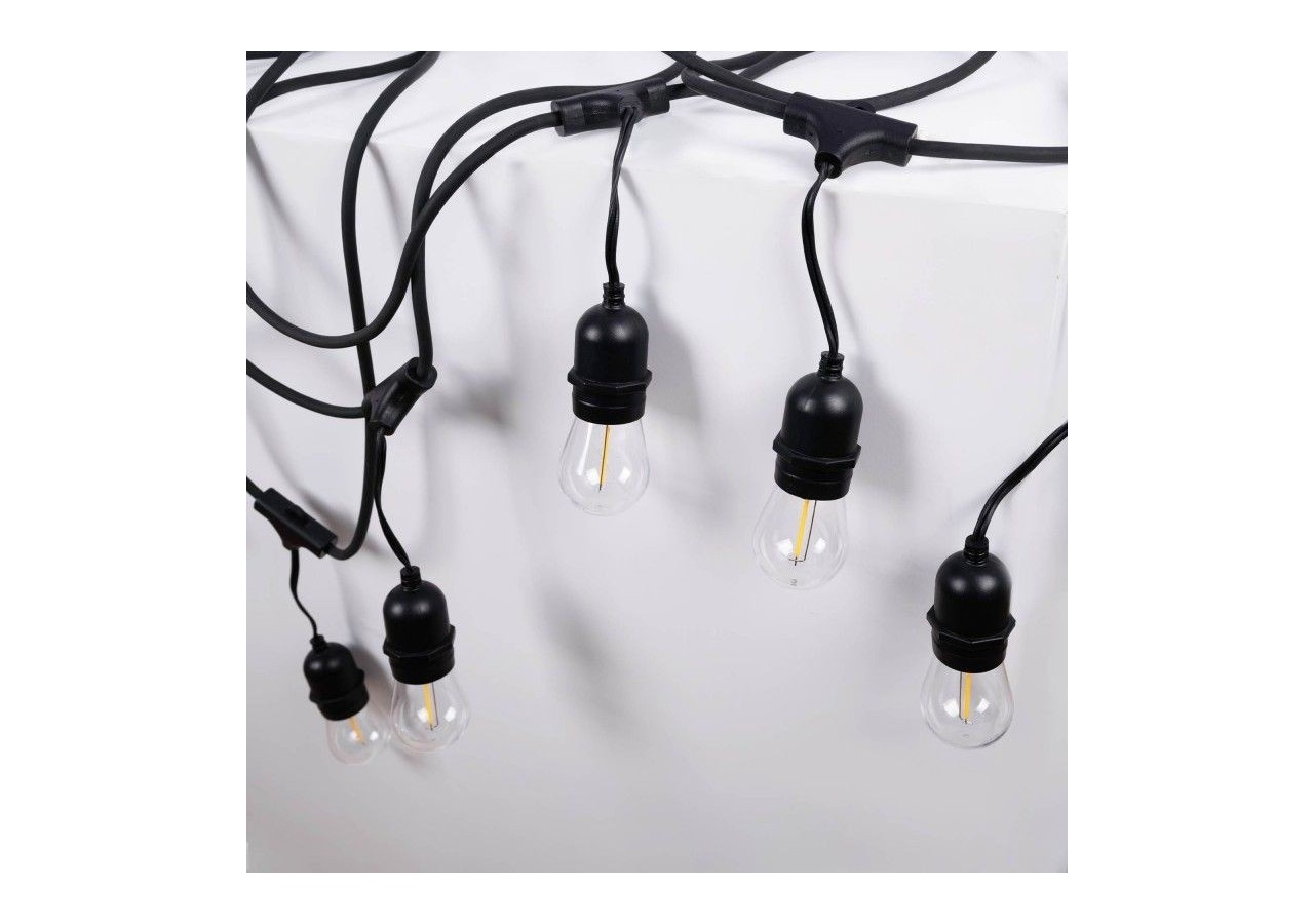 Kit guirlande lumineuse extérieure 11,5m + 10 ampoules LED E27 à filament 1W-IP44-Ambre - K_L1700-AR - Barcelona LED