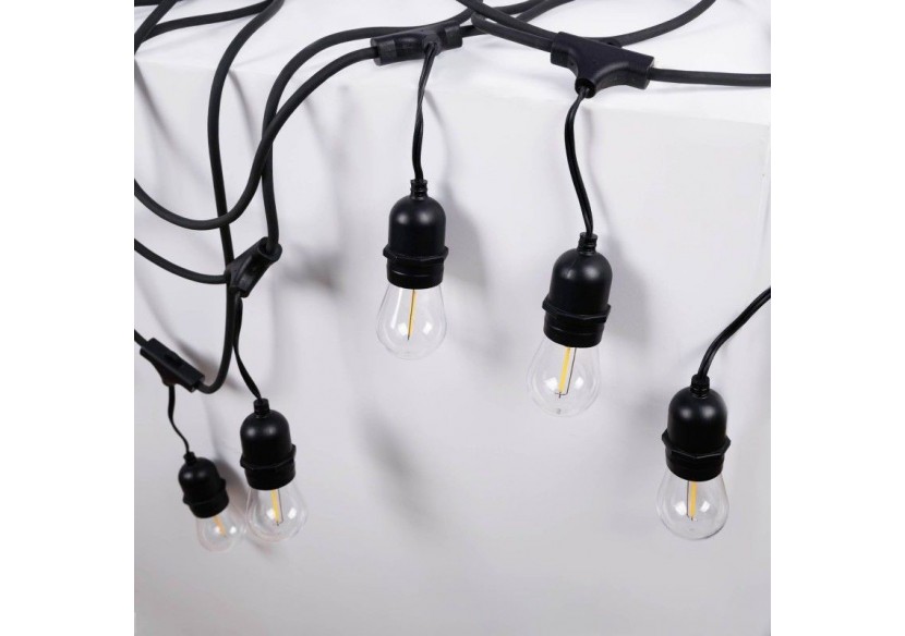 Kit guirlande lumineuse extérieure 11,5m + 10 ampoules LED E27 à filament 1W-IP44-Ambre - K_L1700-AR - Barcelona LED Kit guirlande lumineuse extérieure 11,5m + 10 ampoules LED E27 à filament 1W-IP44-Ambre - K_L1700-AR - Barcelona LED