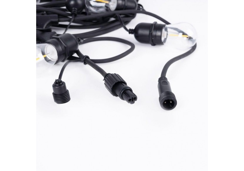 Kit guirlande lumineuse extérieure 11,5m + 10 ampoules LED E27 à filament 1W-IP44-Ambre - K_L1700-AR - Barcelona LED Kit guirlande lumineuse extérieure 11,5m + 10 ampoules LED E27 à filament 1W-IP44-Ambre - K_L1700-AR - Barcelona LED