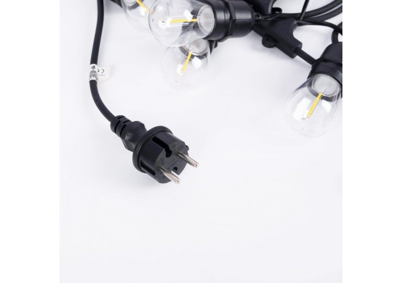 Kit guirlande lumineuse extérieure 11,5m + 10 ampoules LED E27 à filament 1W-IP44-Ambre - K_L1700-AR - Barcelona LED Kit guirlande lumineuse extérieure 11,5m + 10 ampoules LED E27 à filament 1W-IP44-Ambre - K_L1700-AR - Barcelona LED