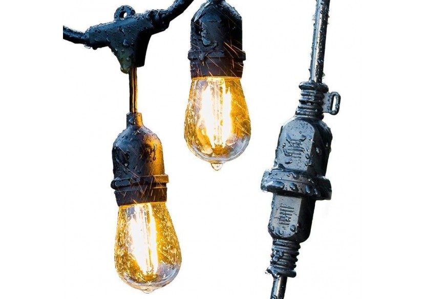 Kit guirlande lumineuse extérieure 11,5m + 10 ampoules LED E27 à filament 1W-IP44-Ambre - K_L1700-AR - Barcelona LED Kit guirlande lumineuse extérieure 11,5m + 10 ampoules LED E27 à filament 1W-IP44-Ambre - K_L1700-AR - Barcelona LED