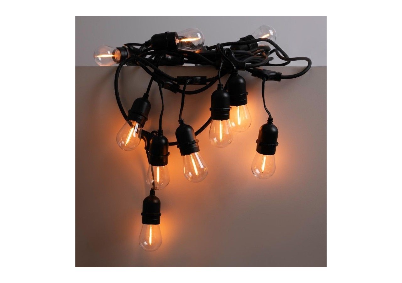 Kit guirlande lumineuse extérieure 11,5m + 10 ampoules LED E27 à filament 1W-IP44-Ambre - K_L1700-AR - Barcelona LED