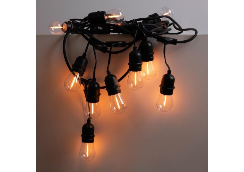 Kit guirlande lumineuse extérieure 11,5m + 10 ampoules LED E27 à filament 1W-IP44-Ambre - K_L1700-AR - Barcelona LED Kit guirlande lumineuse extérieure 11,5m + 10 ampoules LED E27 à filament 1W-IP44-Ambre - K_L1700-AR - Barcelona LED