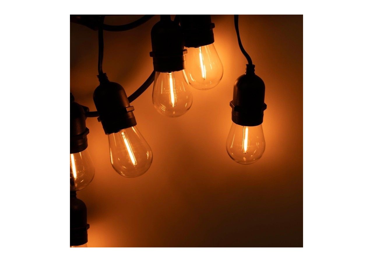 Kit guirlande lumineuse extérieure 11,5m + 10 ampoules LED E27 à filament 1W-IP44-Ambre - K_L1700-AR - Barcelona LED