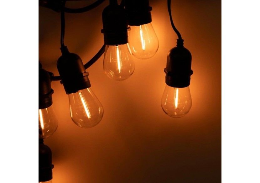 Kit guirlande lumineuse extérieure 11,5m + 10 ampoules LED E27 à filament 1W-IP44-Ambre - K_L1700-AR - Barcelona LED Kit guirlande lumineuse extérieure 11,5m + 10 ampoules LED E27 à filament 1W-IP44-Ambre - K_L1700-AR - Barcelona LED