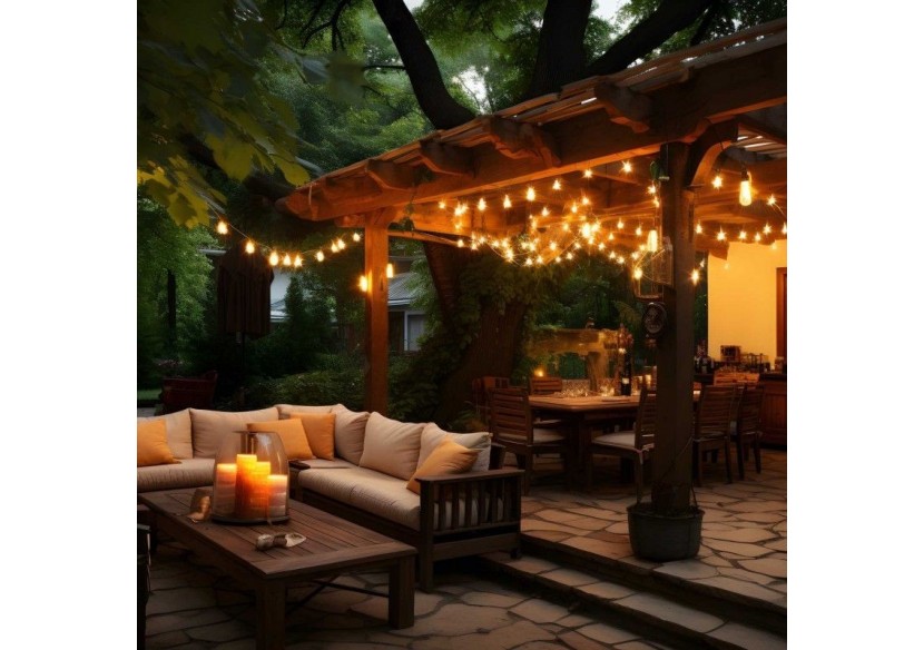 Kit guirlande lumineuse extérieure 11,5m + 10 ampoules LED E27 à filament 1W-IP44-Ambre - K_L1700-AR - Barcelona LED Kit guirlande lumineuse extérieure 11,5m + 10 ampoules LED E27 à filament 1W-IP44-Ambre - K_L1700-AR - Barcelona LED