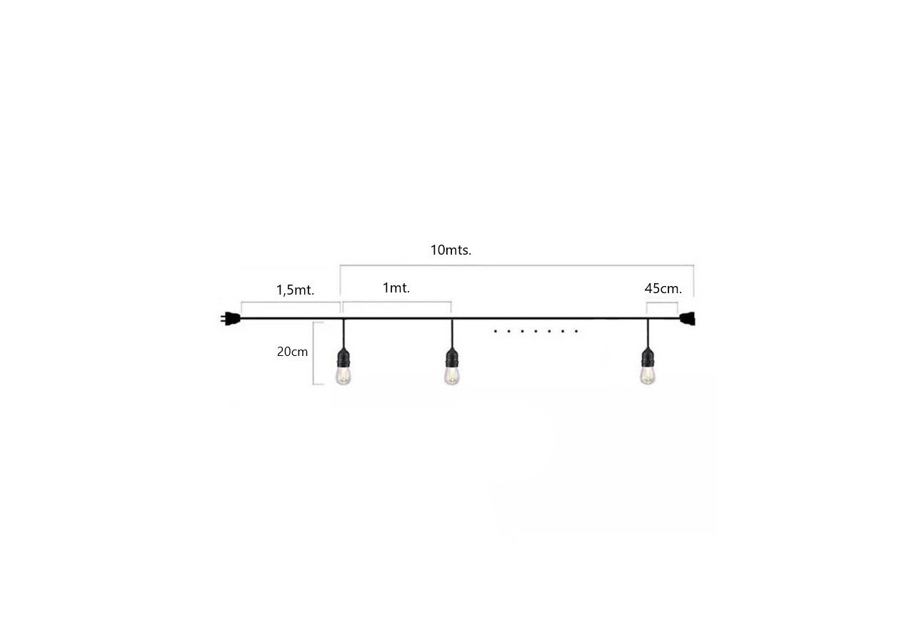 Kit guirlande lumineuse extérieure 11,5m + 10 ampoules LED E27 à filament 1W-IP44-Ambre - K_L1700-AR - Barcelona LED
