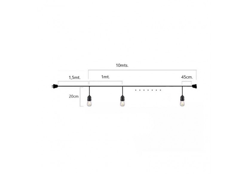 Kit guirlande lumineuse extérieure 11,5m + 10 ampoules LED E27 à filament 1W-IP44-Ambre - K_L1700-AR - Barcelona LED Kit guirlande lumineuse extérieure 11,5m + 10 ampoules LED E27 à filament 1W-IP44-Ambre - K_L1700-AR - Barcelona LED