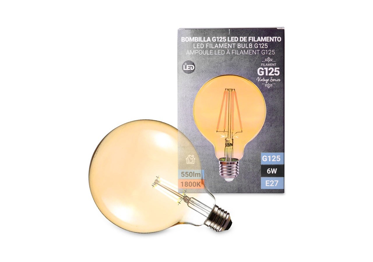 Ampoule LED E27 6W G125 Filament "Vintage Gold" - BFD1-G125E27-G - Barcelona LED